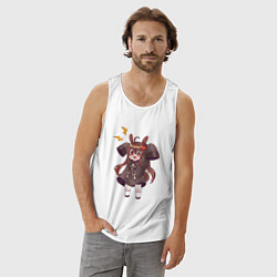 Майка мужская хлопок Озорная Ху Тао, цвет: белый — фото 2