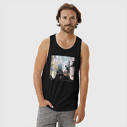 Майка мужская хлопок Нижегородский трамвай, цвет: черный — фото 2