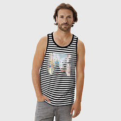 Майка мужская хлопок Нижегородский трамвай, цвет: черная тельняшка — фото 2