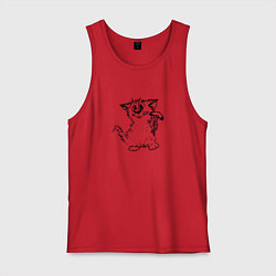 Майка мужская хлопок Котенок с вилкой и сосиской, цвет: красный