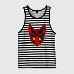 Майка мужская хлопок Devil Cat, цвет: черная тельняшка