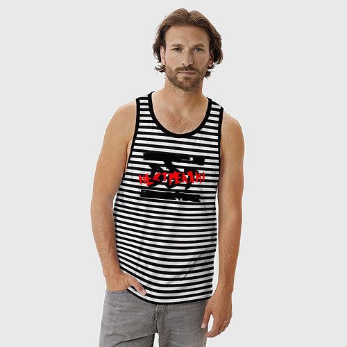 Мужская майка DDT НЕ СТРЕЛЯЙ! / Черная тельняшка – фото 3