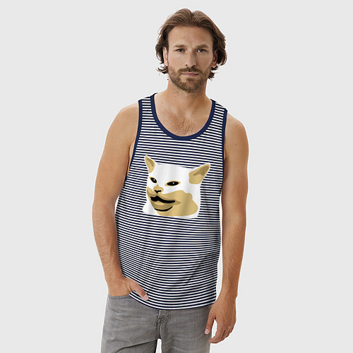 Мужская майка Кот Смадж Мем / Синяя тельняшка – фото 3