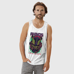 Майка мужская хлопок Носорог с сигарой, цвет: белый — фото 2