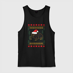Майка мужская хлопок Рождественский свитер Жаба, цвет: черный