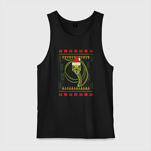 Мужская майка Рождественский свитер Скептическая змея / Черный – фото 1