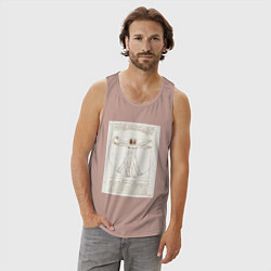 Майка мужская хлопок Леонардо да Винчи Витрувианский человек Приблизите, цвет: пыльно-розовый — фото 2
