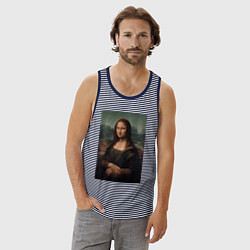 Майка мужская хлопок Леонардо да Винчи Мона Лиза дель Джокондо 1503-150, цвет: синяя тельняшка — фото 2