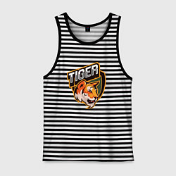 Майка мужская хлопок Тигр Tiger логотип, цвет: черная тельняшка
