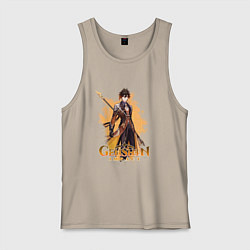 Майка мужская хлопок Чжун Ли Zhongli Genshin Impact, цвет: миндальный