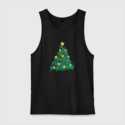 Майка мужская хлопок Christmas Tree Made Of Green Cats, цвет: черный