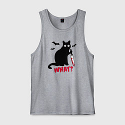 Майка мужская хлопок What? Кот маньяк, цвет: меланж