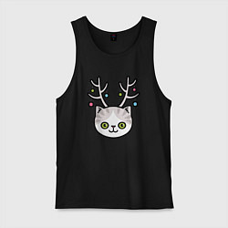Майка мужская хлопок Кот - олень, цвет: черный
