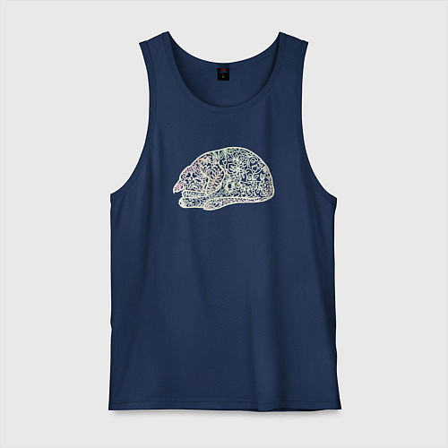 Мужская майка Спящий котик имитация вышивки / Тёмно-синий – фото 1