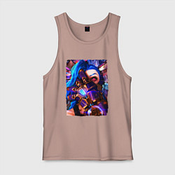 Майка мужская хлопок ARCANE LOL JINX FACE LEAGUE OF LEGENDS, цвет: пыльно-розовый