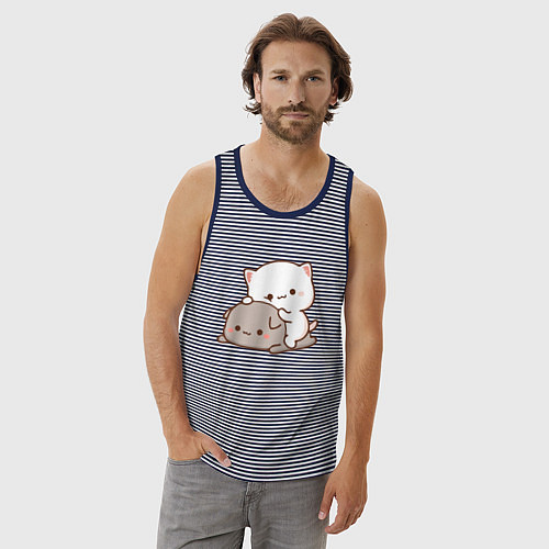 Мужская майка Котики играют 02 / Синяя тельняшка – фото 3