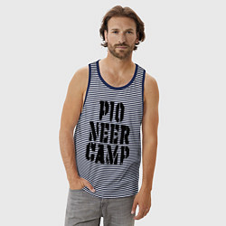 Майка мужская хлопок Пионерский лагерь, ностальгия, цвет: синяя тельняшка — фото 2