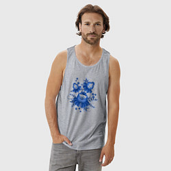 Майка мужская хлопок Голубой орнамент Гжель, цвет: меланж — фото 2