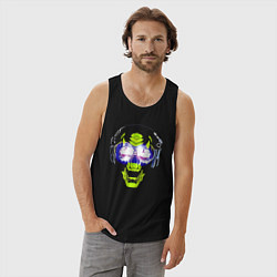 Майка мужская хлопок Neon skull - music lover, цвет: черный — фото 2
