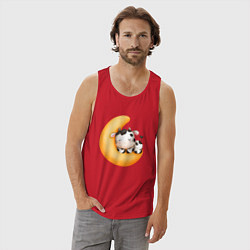 Майка мужская хлопок Спящий бычок на месяце, цвет: красный — фото 2