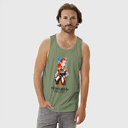 Майка мужская хлопок Элой арт Horizon Forbidden West, цвет: авокадо — фото 2