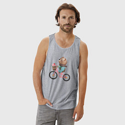 Майка мужская хлопок Медведь с цветами на велосипеде, цвет: меланж — фото 2