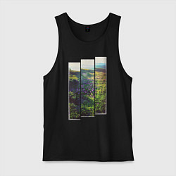 Майка мужская хлопок Тропа с цветами к морю, цвет: черный