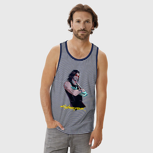 Мужская майка Джонни Cyberpunk2077 Johnny / Синяя тельняшка – фото 3