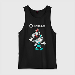 Майка мужская хлопок Cuphead веселые чашечки, цвет: черный