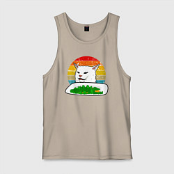 Майка мужская хлопок Кот не веган, цвет: миндальный