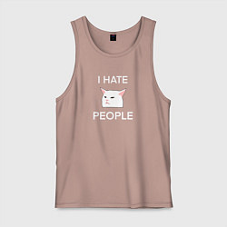 Мужская майка I hate people, текст с белым мемным котом