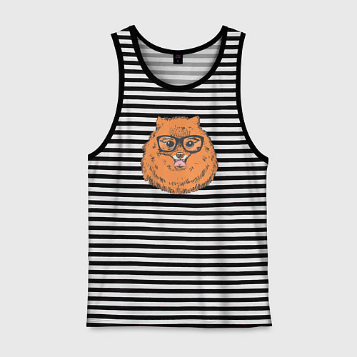 Мужская майка Померанский шпиц хипстер / Черная тельняшка – фото 1