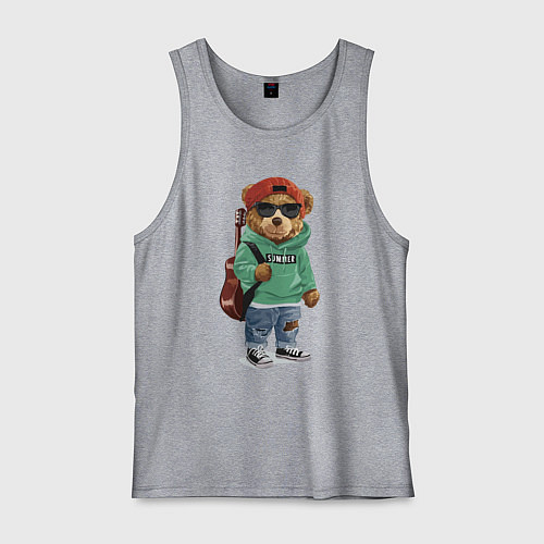 Мужская майка Прикольный мишутка гитарист Cool teddy bear guitar / Меланж – фото 1