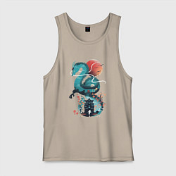 Майка мужская хлопок История Тихоро и Хаку, цвет: миндальный