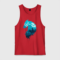 Майка мужская хлопок Принцесса Мононоке волчий силуэт, цвет: красный