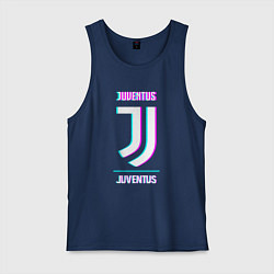 Майка мужская хлопок Juventus FC в стиле Glitch, цвет: тёмно-синий