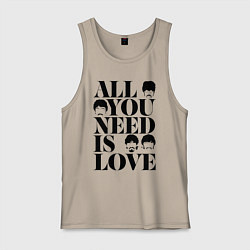 Майка мужская хлопок ALL YOU NEED IS LOVE THE BEATLES, цвет: миндальный