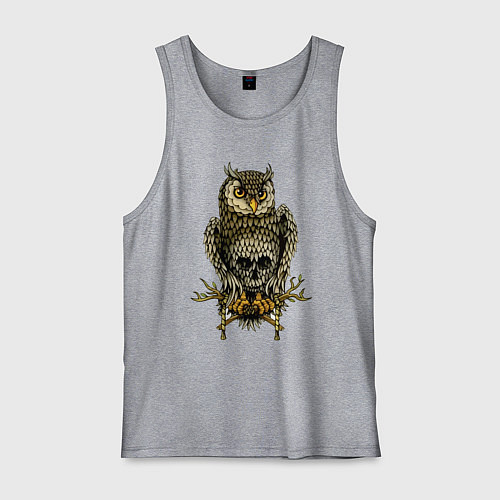 Мужская майка Сова с черепом на животе / Меланж – фото 1