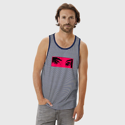 Мужская майка Anime Sad Eye / Синяя тельняшка – фото 3