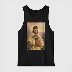 Мужская майка Иисус и капибара