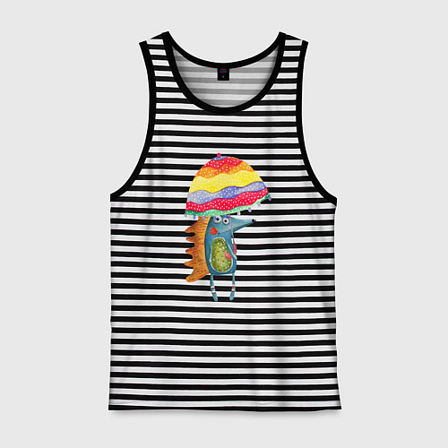 Мужская майка Ежик под зонтиком / Черная тельняшка – фото 1