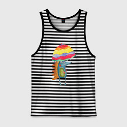 Майка мужская хлопок Ежик под зонтиком, цвет: черная тельняшка