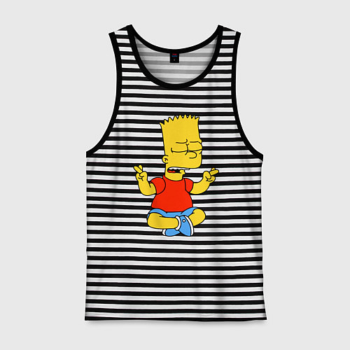 Мужская майка Барт Симпсон - сидит со скрещенными пальцами / Черная тельняшка – фото 1