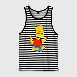 Майка мужская хлопок Барт Симпсон - сидит со скрещенными пальцами, цвет: черная тельняшка