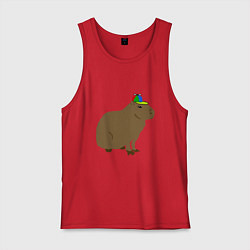 Майка мужская хлопок Капибара с кепкой-пропеллером, цвет: красный