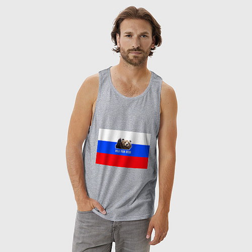 Мужская майка Привет из России - медведь и триколор / Меланж – фото 3