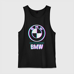 Майка мужская хлопок Значок BMW в стиле glitch, цвет: черный