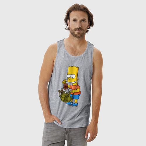 Мужская майка Барт Симпсон разбирает свой рюкзак / Меланж – фото 3