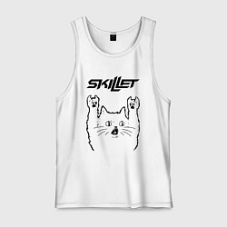 Майка мужская хлопок Skillet - rock cat, цвет: белый