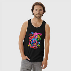 Майка мужская хлопок Барт Симпсон - крутой скейтер - разноцветные клякс, цвет: черный — фото 2